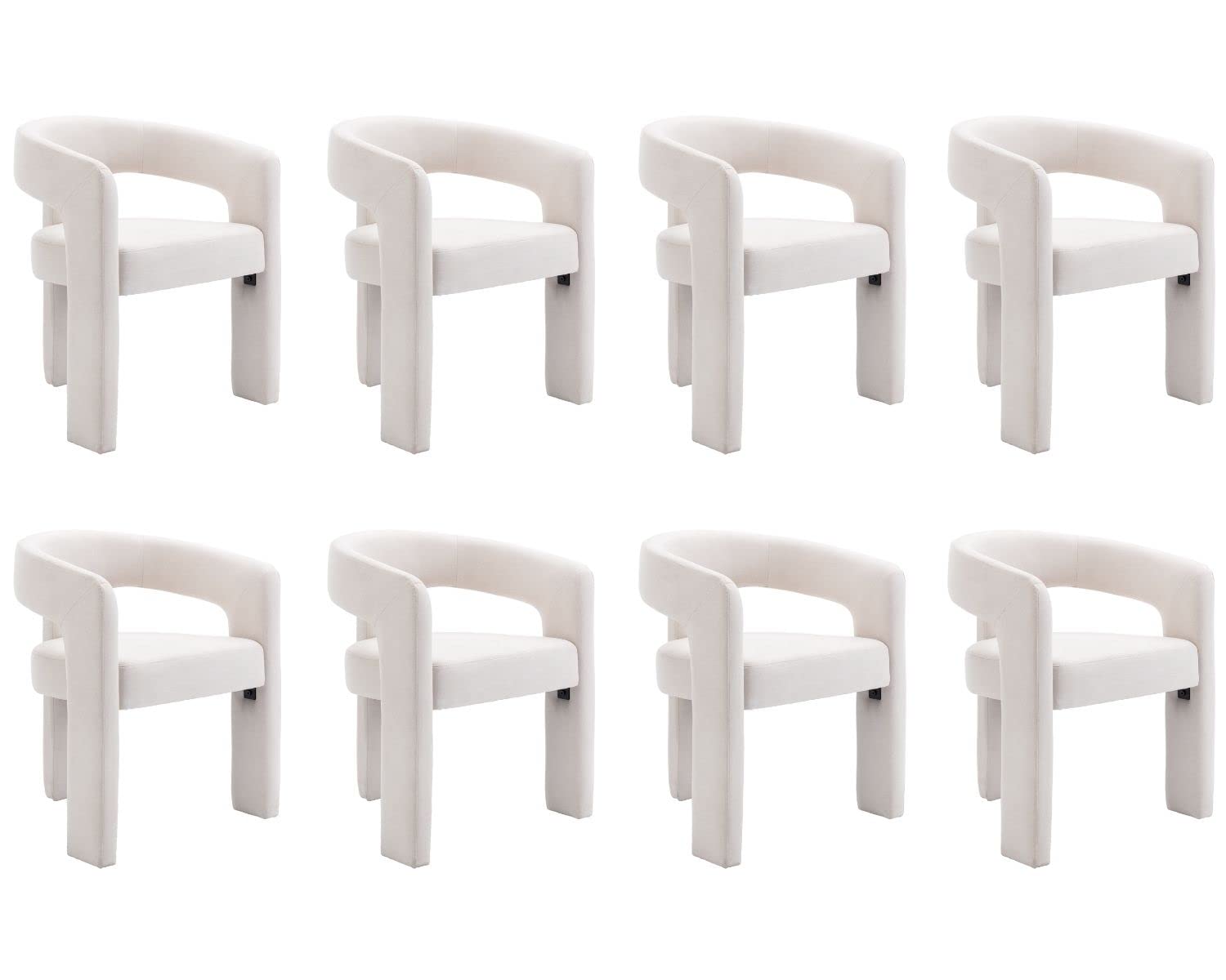 Rivova Modern Barrel Dining Chairs Set Of 8, Linen Upholstered Accent Side Chair With Arms Comfy Makeup Vanity Chairs, Dining Li