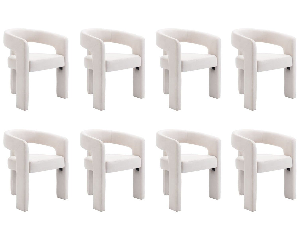 Rivova Modern Barrel Dining Chairs Set Of 8, Linen Upholstered Accent Side Chair With Arms Comfy Makeup Vanity Chairs, Dining Li