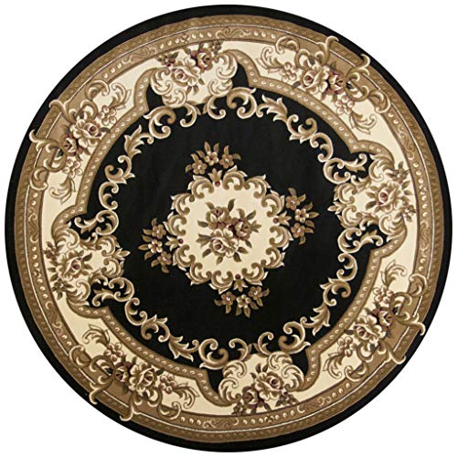 HomeRoots Decor 7'7' Round Polypropelene Black/Ivory Area Rug