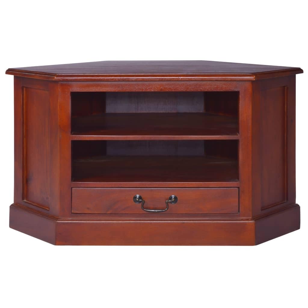 vidaXL Solid Mahogany Wood Corner TV Cabinet Stand HiFi Stereo Unit Side Plasma Cabinet Lowboard Entertainment Center Living Room Classical Brown