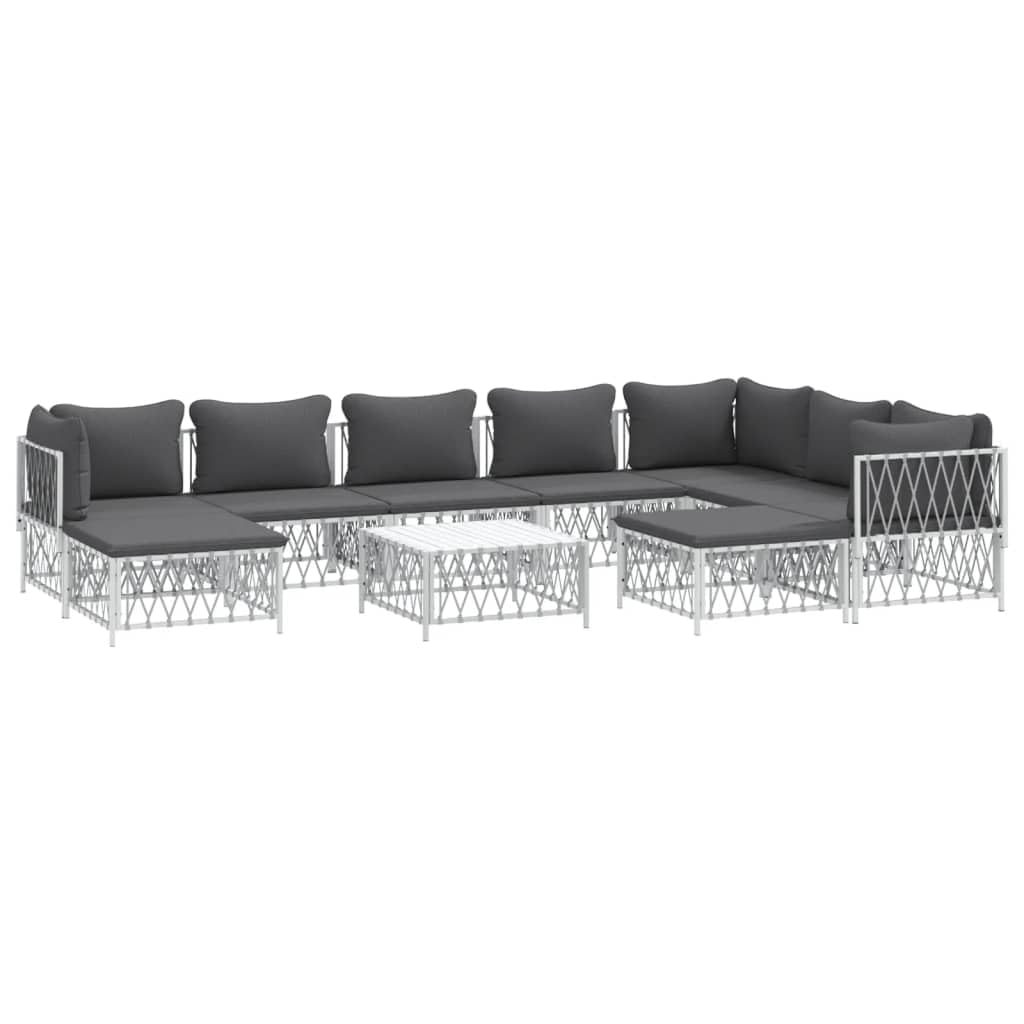 vidaXL 10 Piece Patio Lounge Set - Steel Frame, Comfortable Woven Fabric Sofas with Thick Padded Cushions, Modular Design, Easy-to-Maintain, Suit for Garden and Outdoor Use