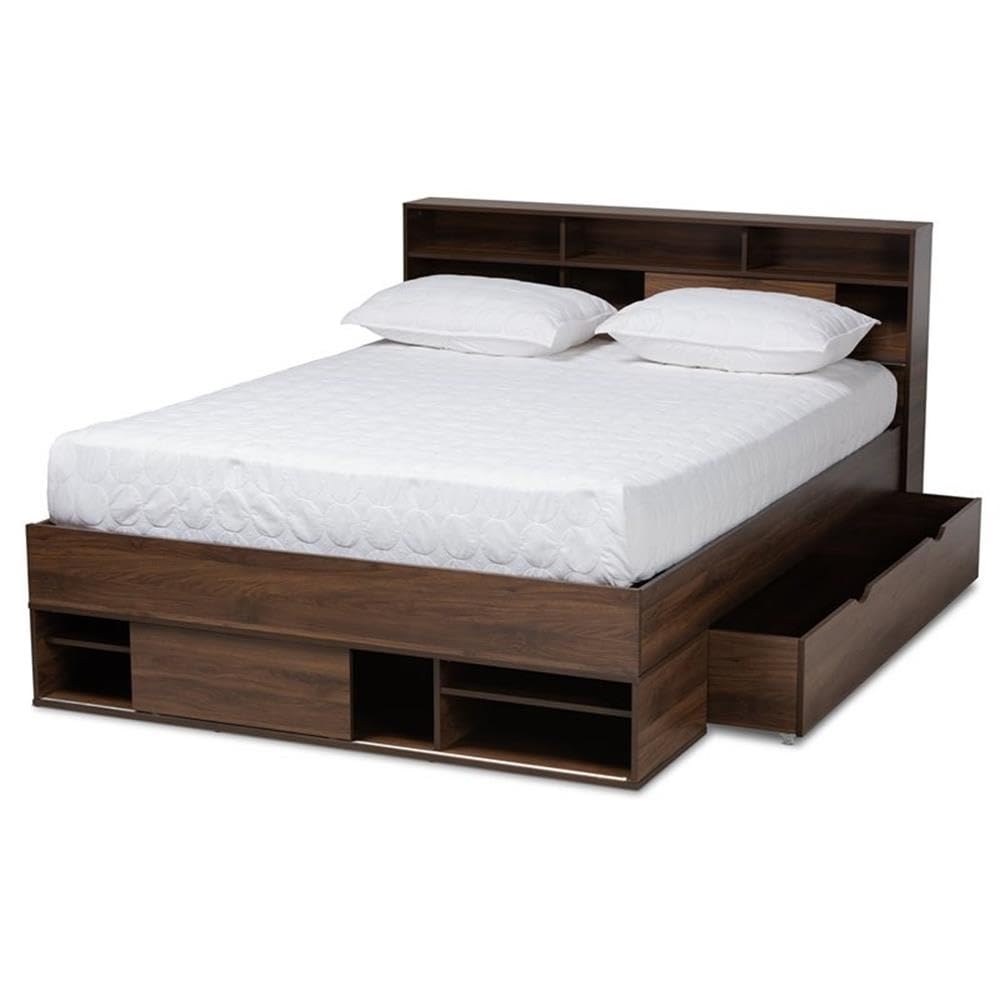 Baxton Studio Modern Queen Bed with Dark Brown SEBED13017026-Columbia-Queen