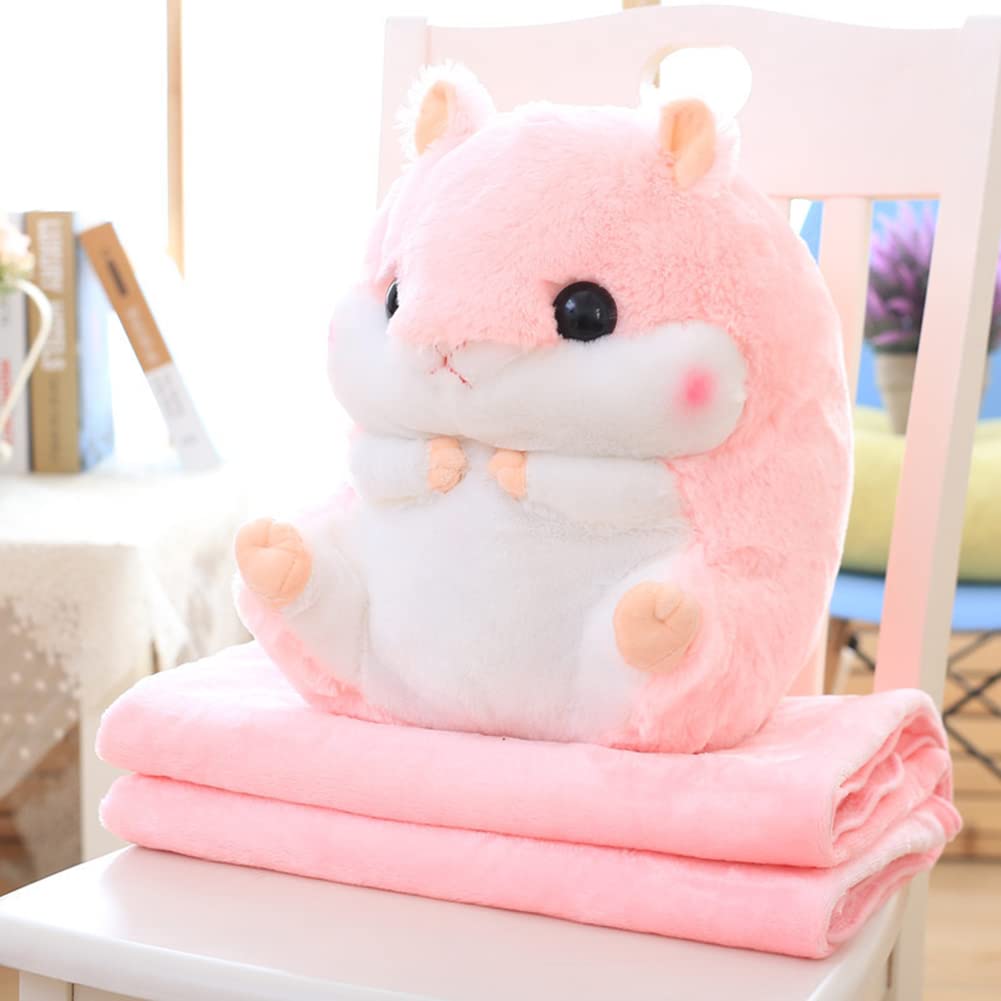 Yunnasi Plush Hamster Stuffed Animal Toys Hamster Throw Pillow With Blanket 19.7 Inches Pink