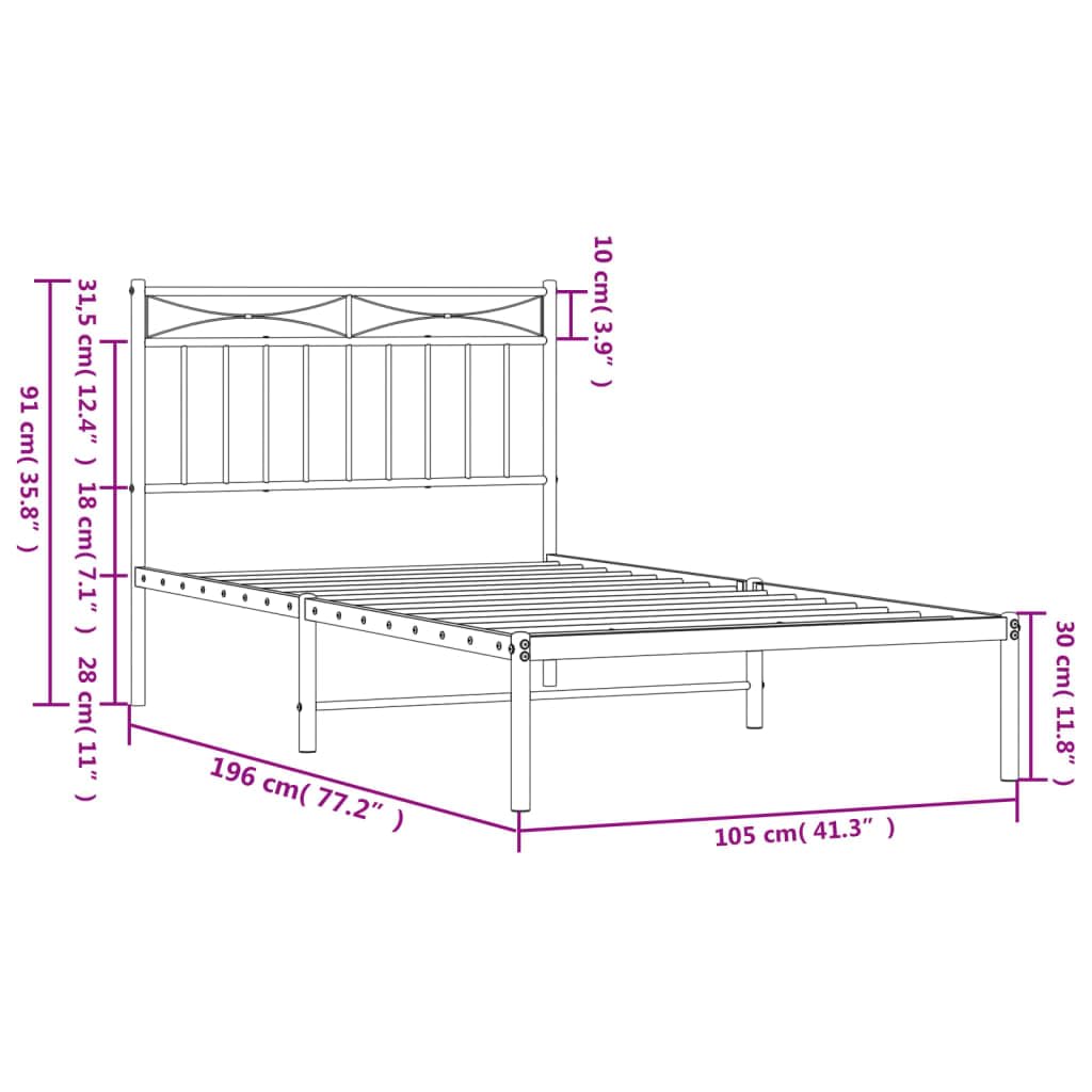 vidaXL Robust Metal Single Bed Frame with Headboard and Extra Storage - Black 39.4&quot;x74.8&quot; - Modern Steel Design for Bedroom