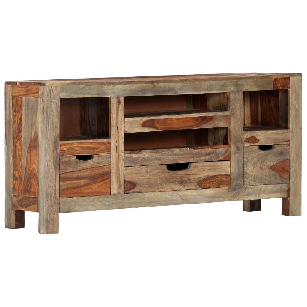 vidaXL Sideboard - Handcrafted Rustic TV Stand in Gray, Solid Sheesham Wood Construction with Drawers and Open Compartments – 39.4&quot;x11.8&quot;x19.7&quot;
