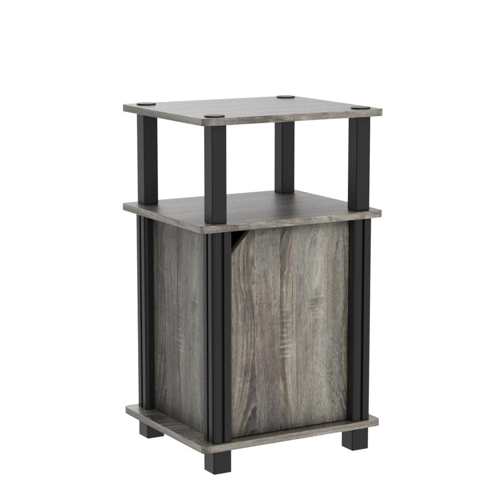 Furinno Brahms 3-Tier End Side Sofa Table/Nighstand With Door, 2-Pack, French Oak/Black