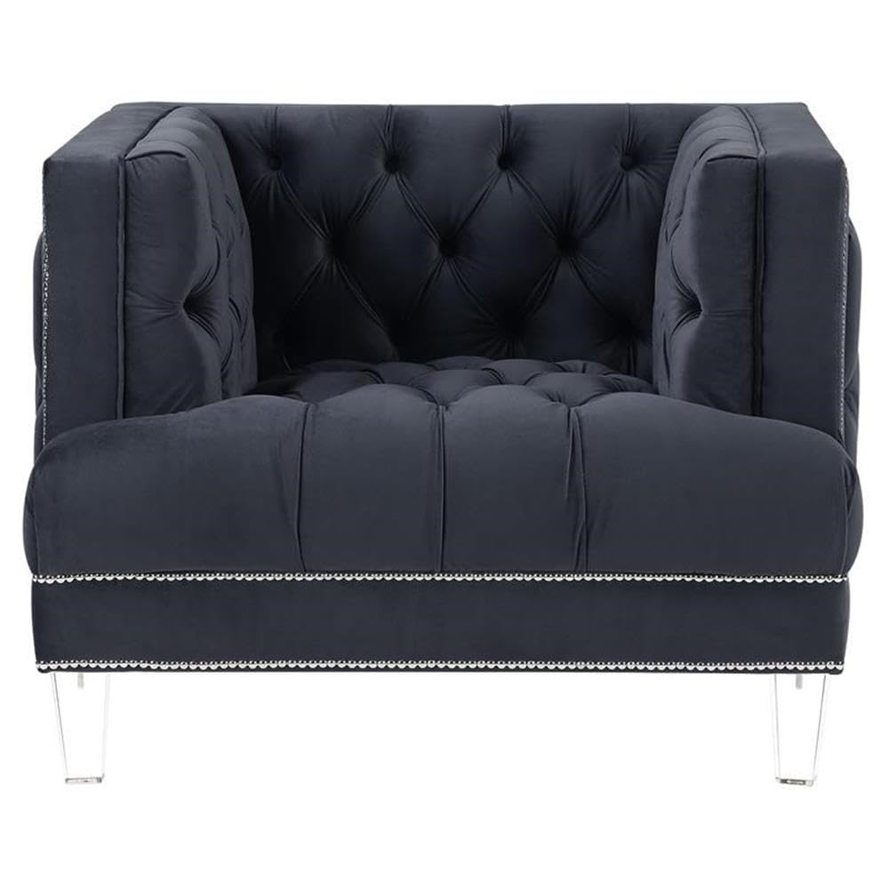 Acme Ansario Button Tufted Velvet Upholstery Chair in Charcoal