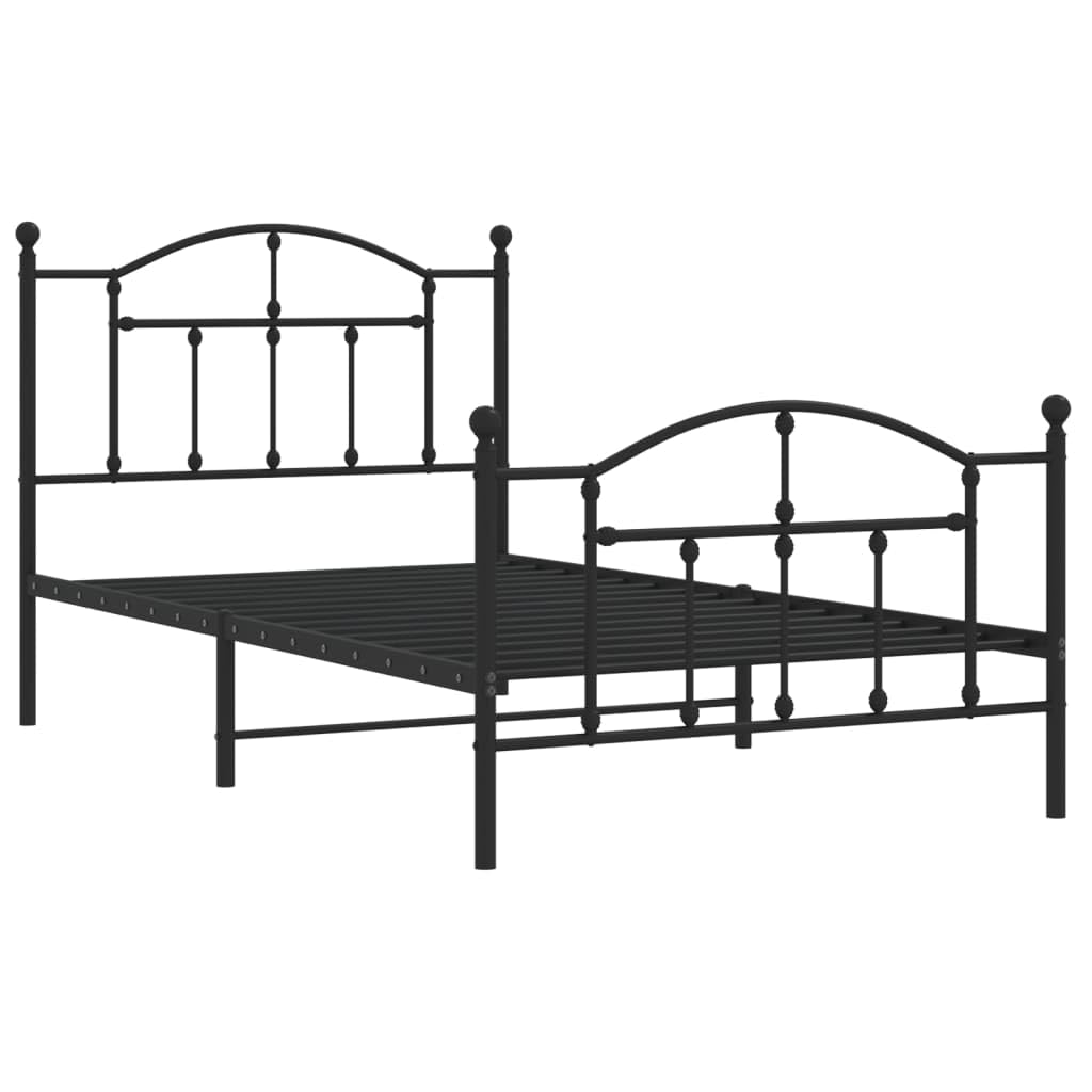 vidaXL Contemporary Black Metal Single Bed Frame with Headboard, Footboard and Underbed Storage Space - Suitable for 39.4&quot; x 74.8&quot; Mattresses