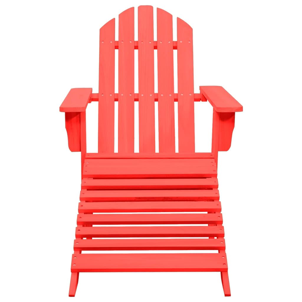 vidaXL Solid Fir Wood Adirondack Patio Chair with Detachable Ottoman, Red - Classy, Comfortable Outdoor Seating