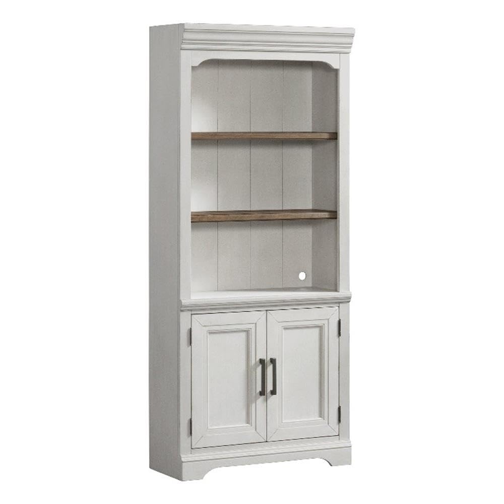 Intercon Drake Home Office 76" Wide Bunching Bookcase with Door, Rustic White & French Oak