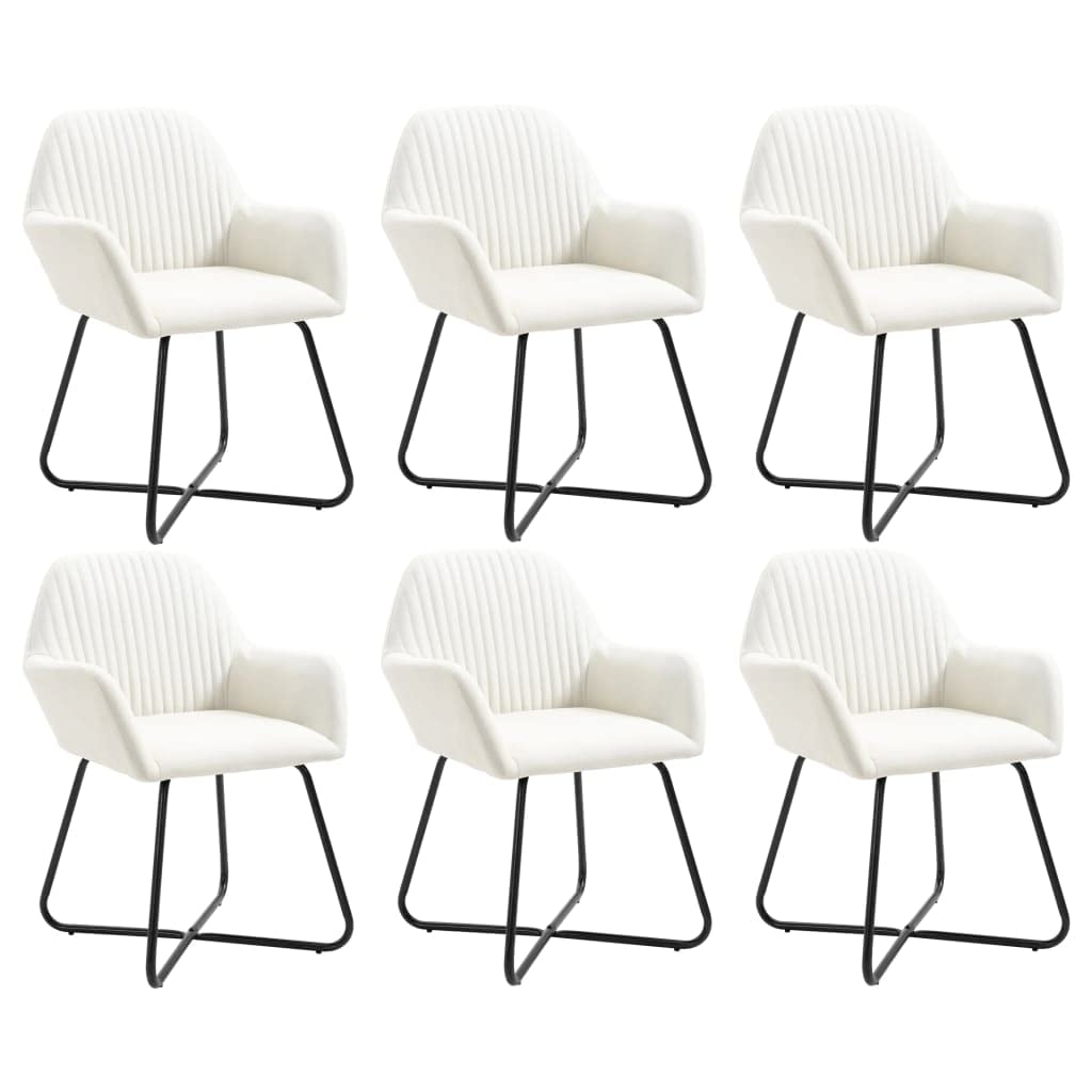 vidaXL Set of 6 Modern Dining Chairs with Armrests and Backrest, Cream Fabric Seating with Powder-Coated Steel Legs for Dining Room or Living Room