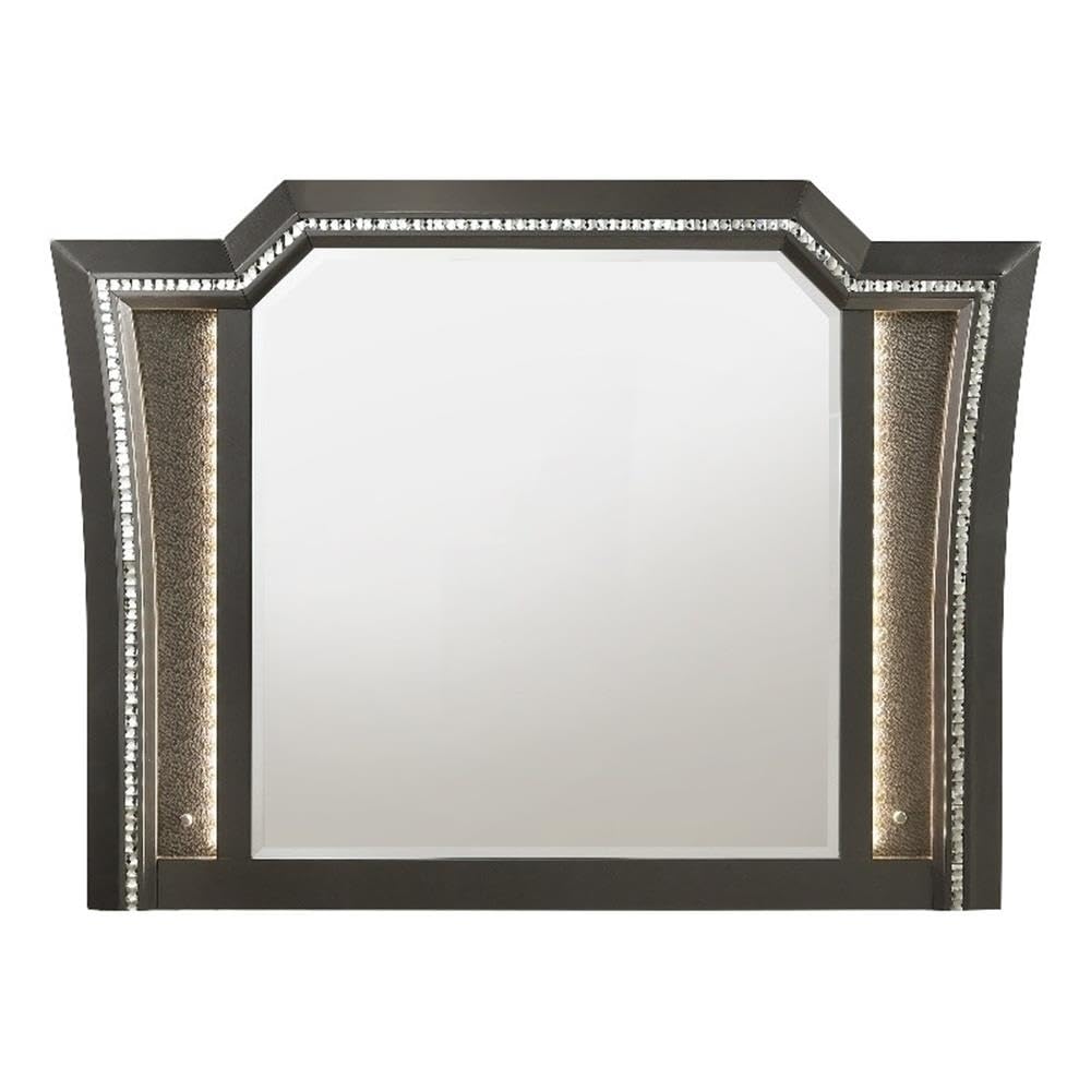 Acme Kaitlyn Metal Mirror with LED in Metallic Gray