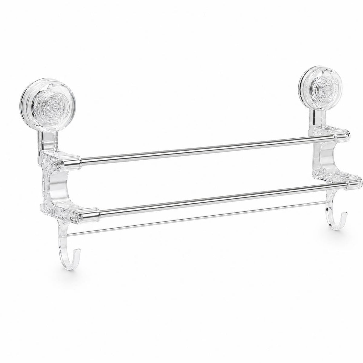 ATORSE Polished Finish SuctionCup Towel Rack Reusable DoubleBar Towel Rack, Transparent, Long