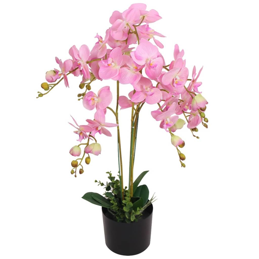 vidaXL Artificial Orchid Plant with Pot 29.5&quot; - Lifelike Pink Fabric Flowers & Plastic Leaves, Home/Office Decor