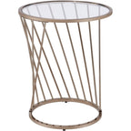 Acme Bluelipe Round Glass Top End Table in Gold and Champagne