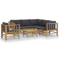 vidaXL 7 Piece Patio Lounge Set with Soft Dark Gray Cushions, Bamboo, Outdoor Furniture with Practical Table, Comfortable Cushio