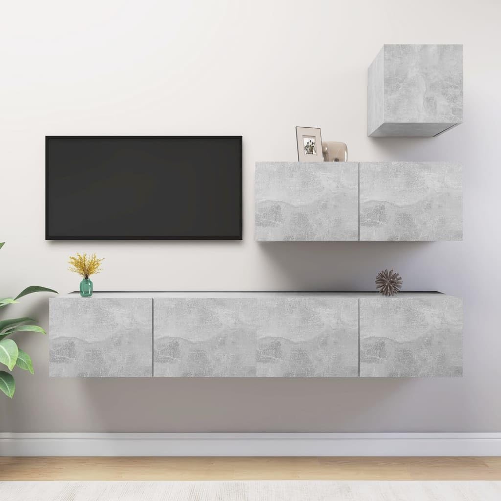 vidaXL TV Stand Set 4 Piece Living Room Bedroom Furniture HiFi Stereo Cabinet TV Stand Media Unit Entertainment Center Engineered Wood Concrete Gray