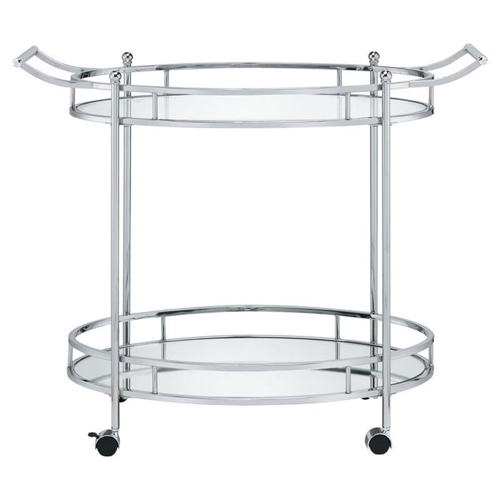 Acme Jinx 2 Glass Tier Shelves Serving Cart With Wheels In Clear And Chrome