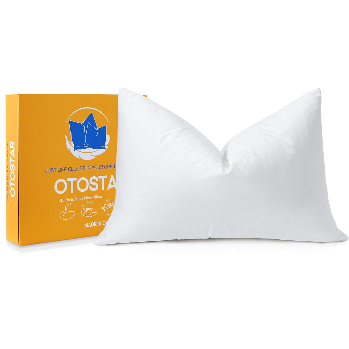 Otostar Pack Of 1 Down And Feather Throw Pillow Inserts, 12 X 20 Soft Fluffy Pillow Inserts With 100% Cotton Cover Decorative Pillows For Sofa Couch Bed-White