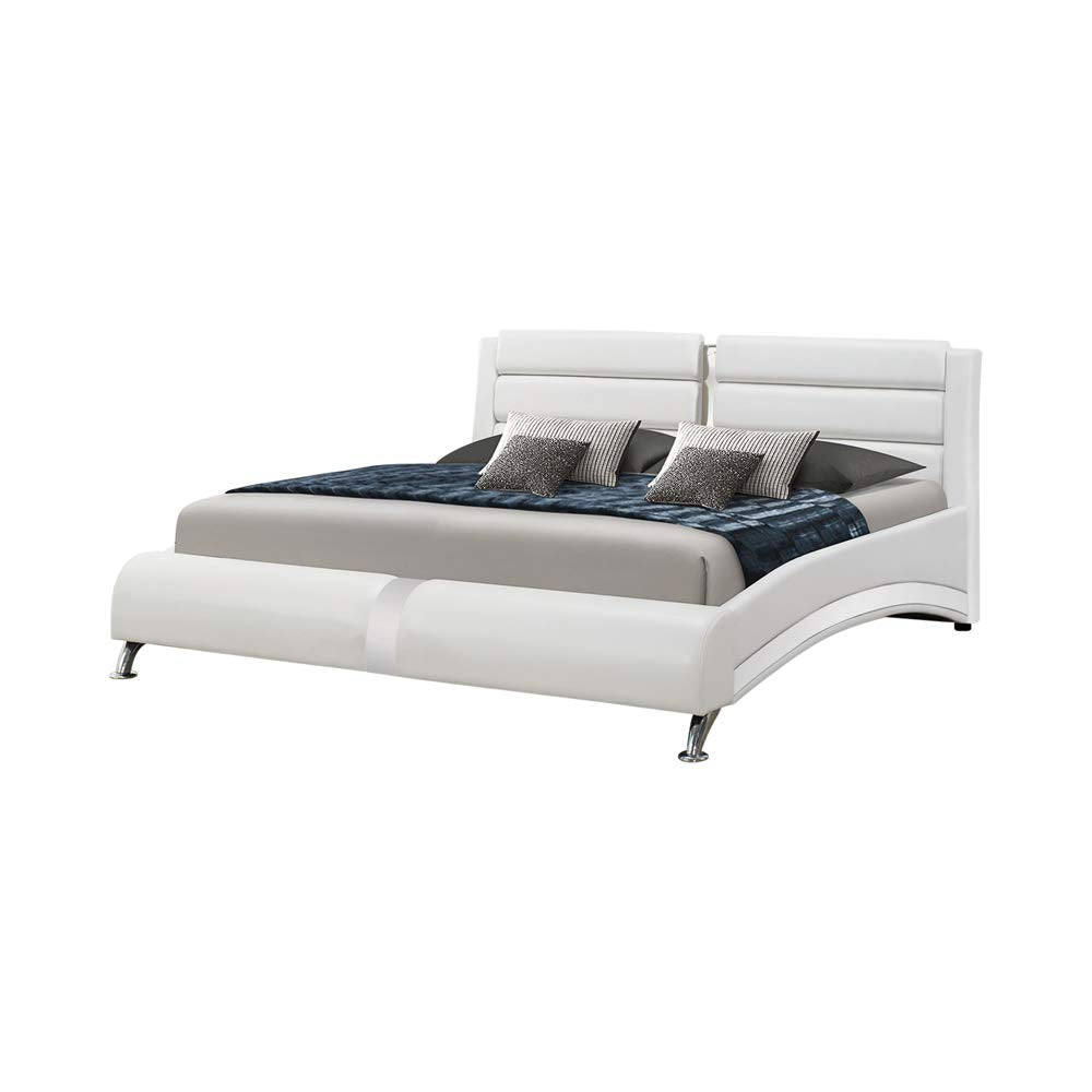 Benjara Curved Leatherette Queen Size Bed With Cushioned Paneling, White