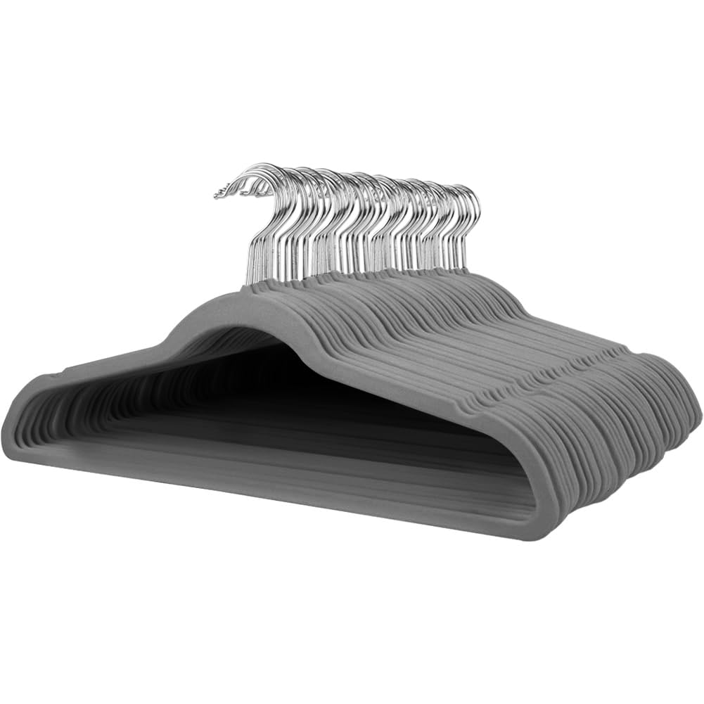 Stormix 52 Pack Velvet Hangers, 17.3 x 8.9 Inches Clothes Hangers, Non Slip Dresses Hangers with Shoulder Notches for Adult Gray