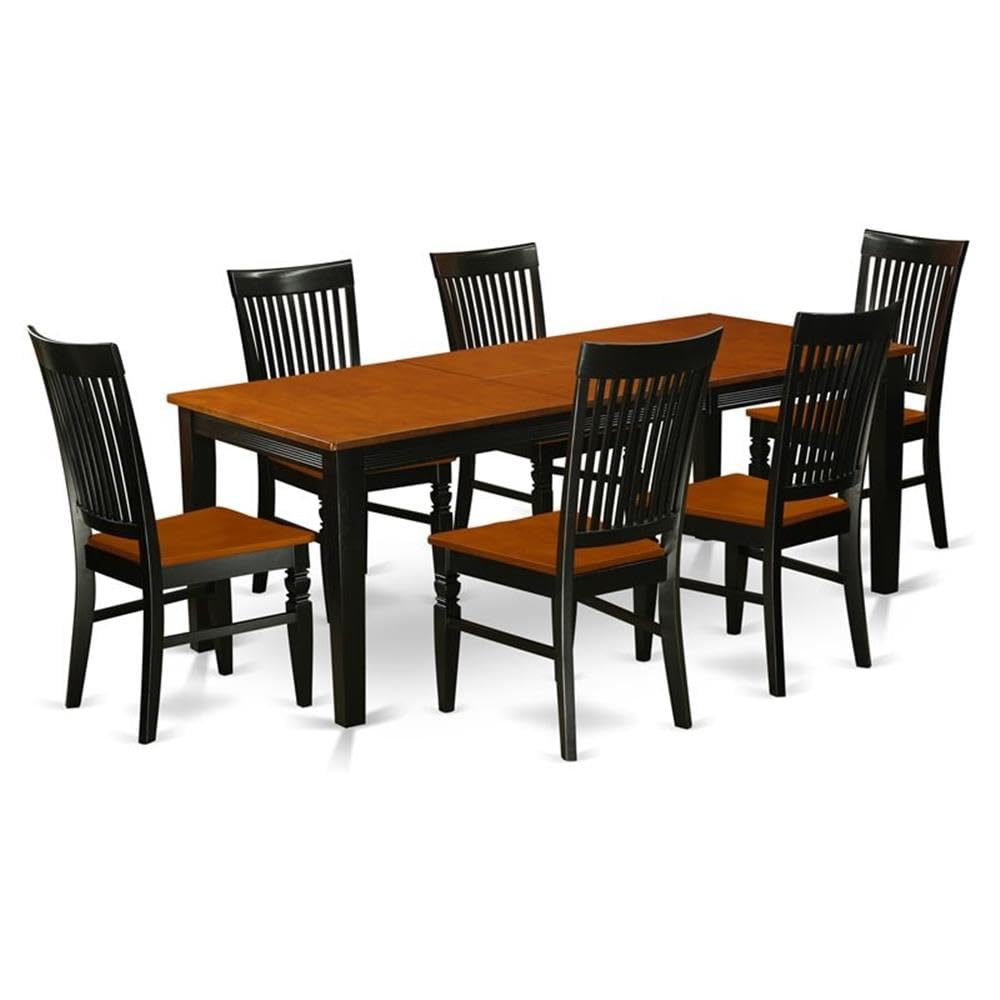 East West Furniture QUWE7-BCH-W 7 Piece Dining Table Set Consist of a Rectangle Dinner Table with Butterfly Leaf and 6 Dining Room Chairs, 40x78 Inch, Black & Cherry