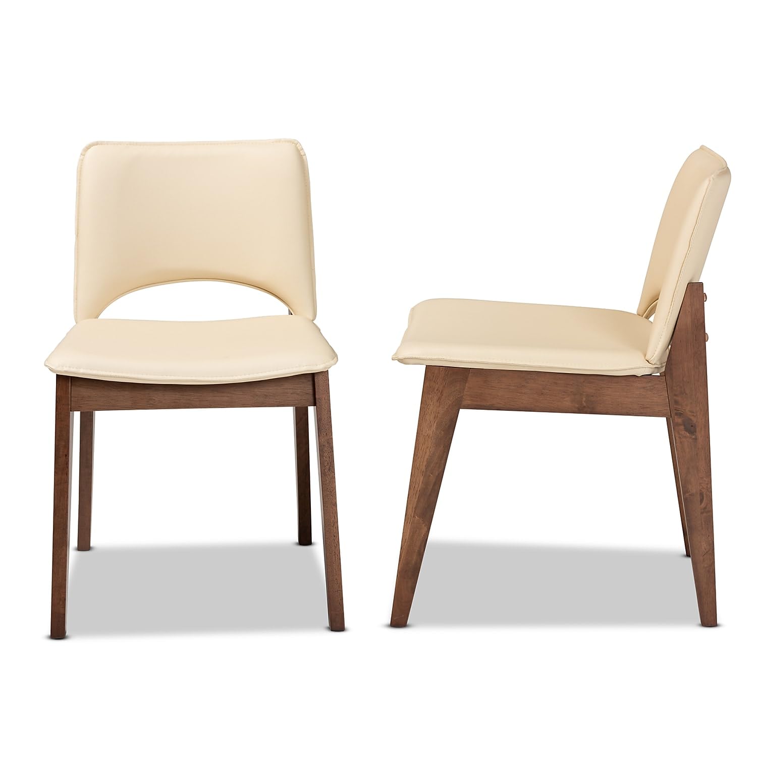 Baxton Studio Afton Mid-Century Faux Leather Dining Chair, Beige and Walnut Brown, 2/Set (188-2PC-11660HT)
