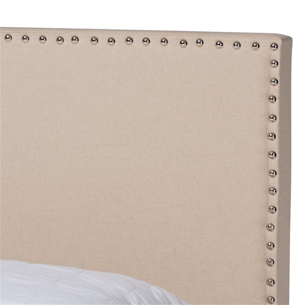 Baxton Studio Ramon Full Size Beige Linen Panel Bed - Thumbnail 4