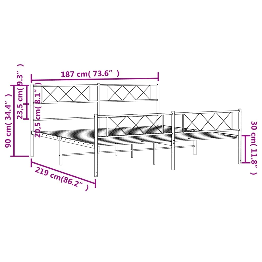 vidaXL 12'' California King Metal Bed Frames with Headboard and Footboard, Platform Bed Frame with Strong Metal Slats Support, Under Bed Storage, Noise Free, White, Without Mattress