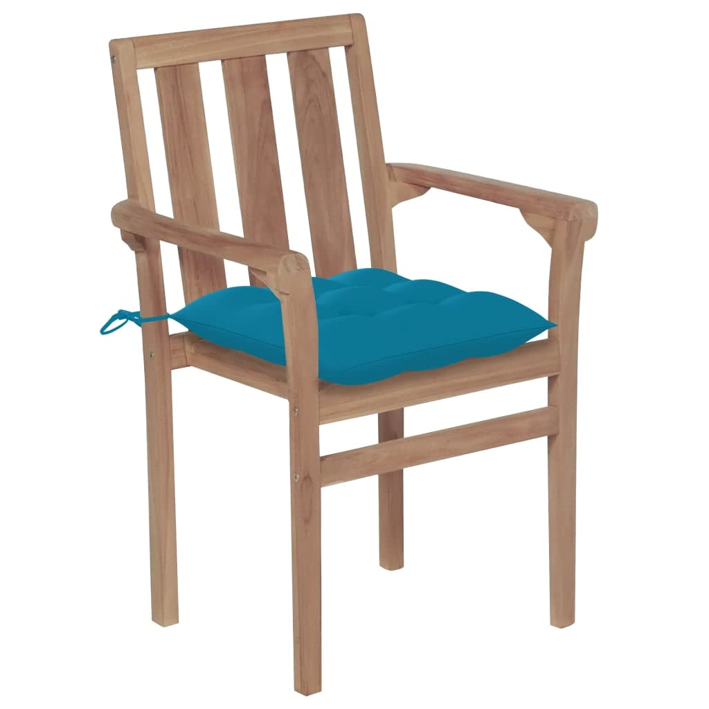 vidaXL Solid Teak Wood Stackable Patio Chairs with Cushions