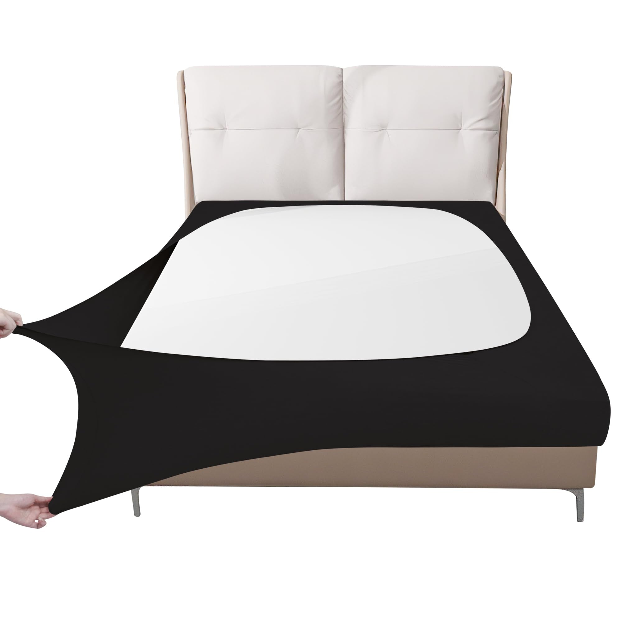 Easy-Going Box Spring Cover Queen Size, 4 Way Stretch Smooth And Elastic Wrap Around Band 4 Sides Bed Skirt, Black