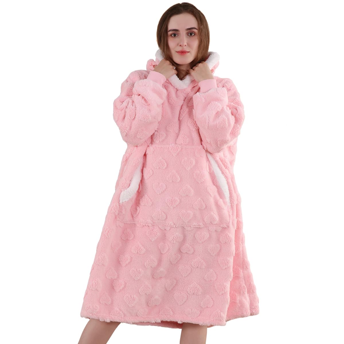 Standard 3D Jacquard Pattern Wearable Blanket Hoodie For Women, Hooded Blankets For Men, Cozy Warm Winter Sweatshirt Blanket Wit