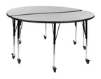 Flash Furniture 2 Piece Mobile 60" Circle Wave Collaborative Grey Thermal Laminate Adjustable Activity Table Set