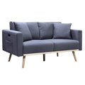 Lilola Home Easton Dark Gray Linen Fabric Loveseat with USB Charging Ports Pockets & Pillows