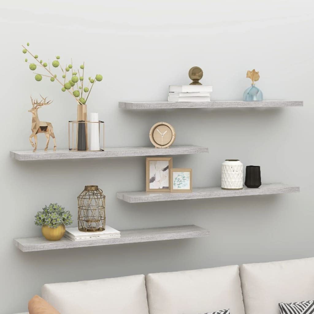 vidaXL Floating Wall Shelves 4 pcs Concrete Gray 47.2&quot;x9.3&quot;x1.5&quot; MDF