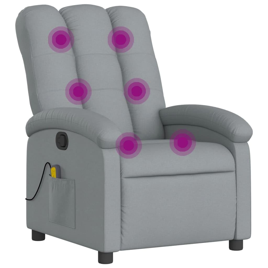 vidaXL Massage Recliner Chair - Manual Light Gray Fabric Lounge Seat with 6-Point Vibration, USB Powered, Adjustable Footrest & Backrest, Side Pocket - Ideal for Living Room, Bedroom, Office