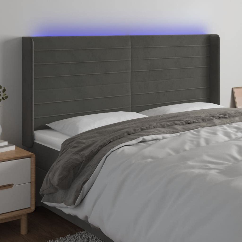 vidaXL LED Headboard Home Indoor Bedroom Bed Accessory Upholstered Bed Header Furniture with LED Dark Gray 79.9"x6.3"x46.5"/50.4" Velvet