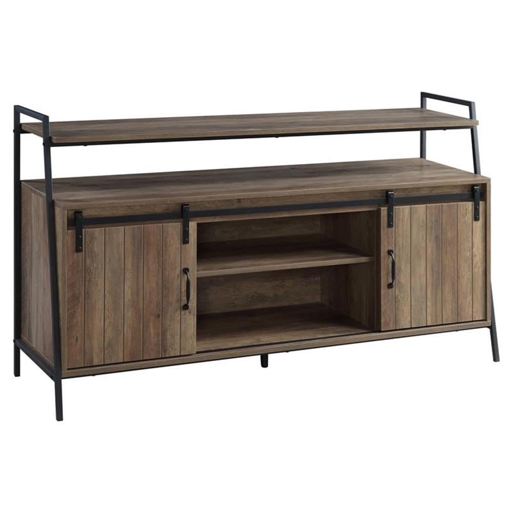 Acme Rashawn Wooden TV Stand with 2 Open Shelves in Rustic Oak and Black