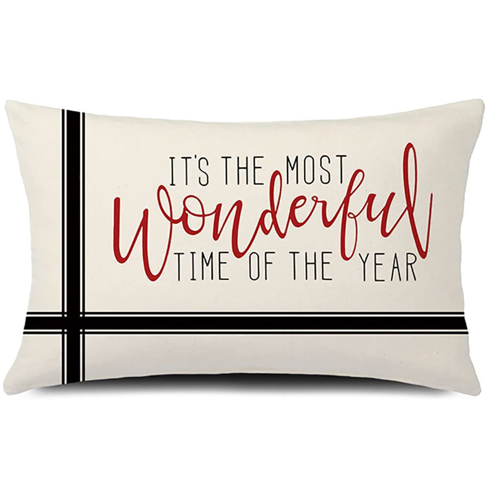 Gtext Christmas Throw Pillow Cover I'T The Most Wonderful Time Of The Year Pillow Cover Farmhouse Christmas Decor Cushion Cover