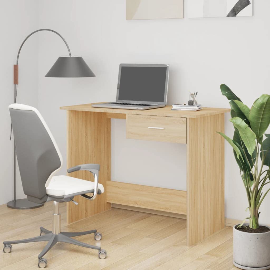 vidaXL Modern Compact Engineered Wood Desk with Integrated Drawer, Sonoma Oak Finish, Suitable for Offices, Dorm Rooms and Small Houses, Easy to Clean