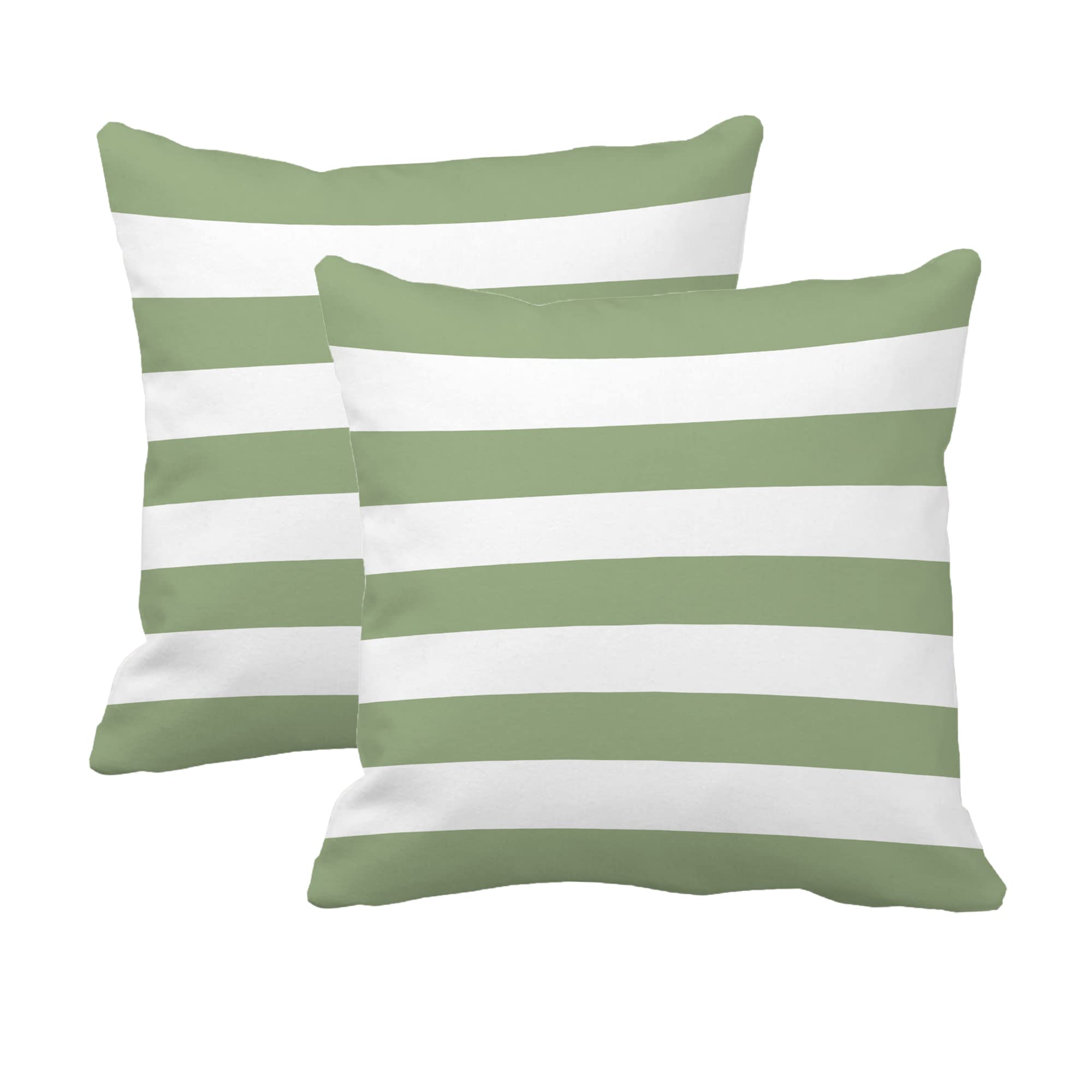 Leaveland Sage Green And White Stripe Set Of 2 18X18 Inch Cotton Polyester Square Throw Pillow Cover Decorative Soft Cushion Cas
