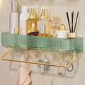 Calyrex Bathroom Rack  Bedroom Storage Multipurpose Rack With Set Of 6 Hooks  Adhesive Acrylic Shelf,Bathroom Shelves With Hoo