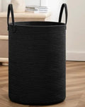 Woven Cotton Rope Laundry Basket Hamper 60L Black 38x43cm