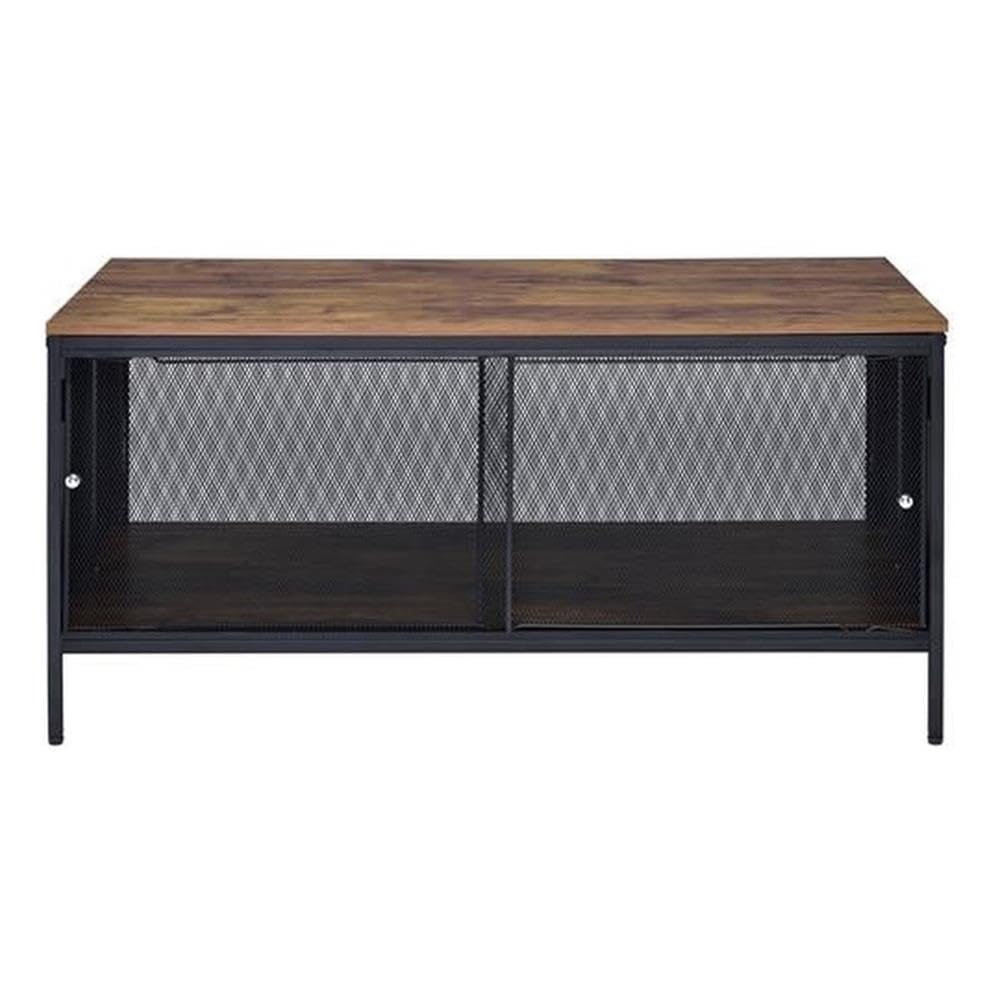 Acme Winam Rectangular Wooden Coffee Table In Antique Oak And Black