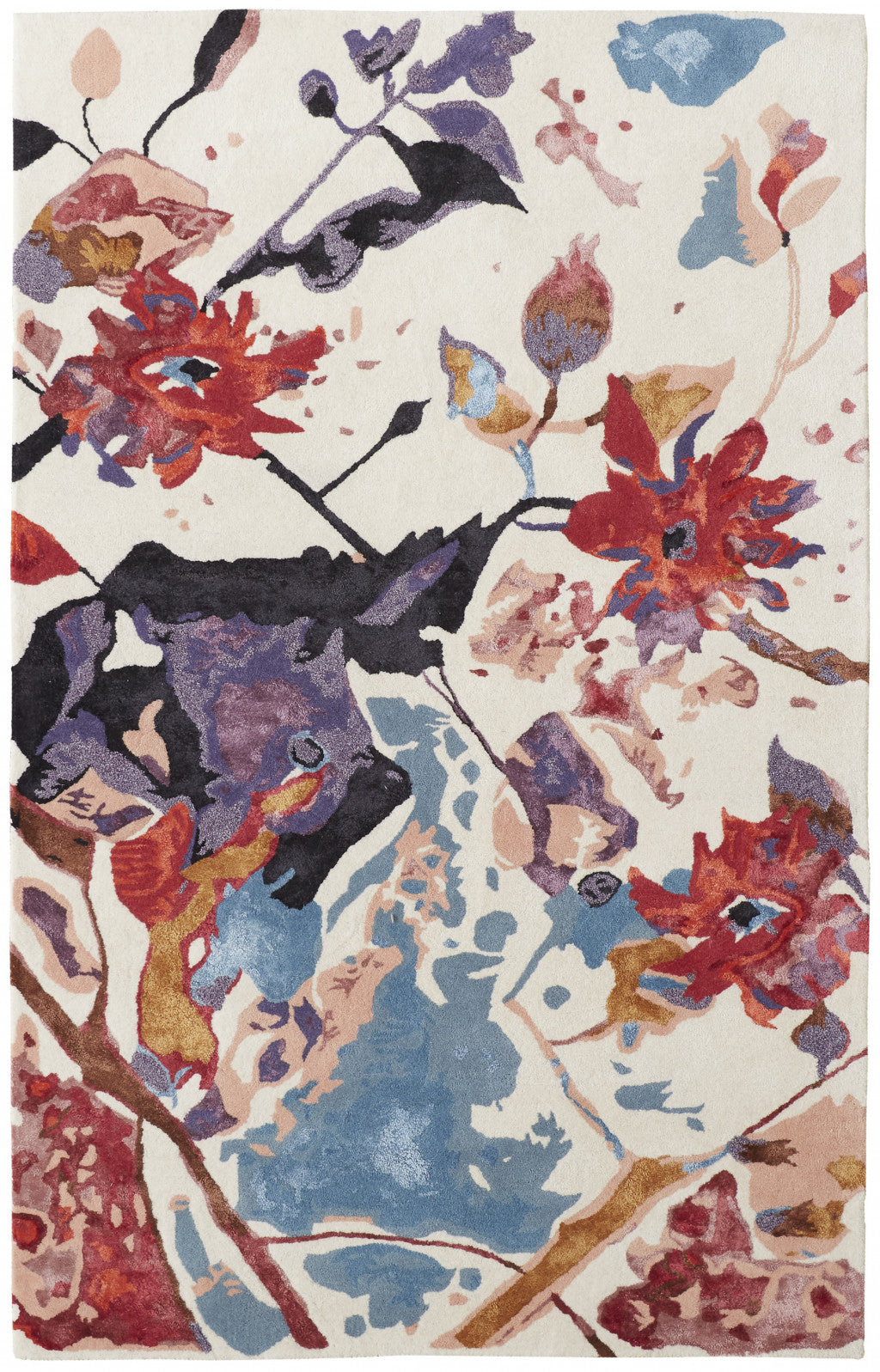 HomeRoots 513367 8 x 10 ft. Floral Tufted Handmade Area Rug Red Blue & Purple