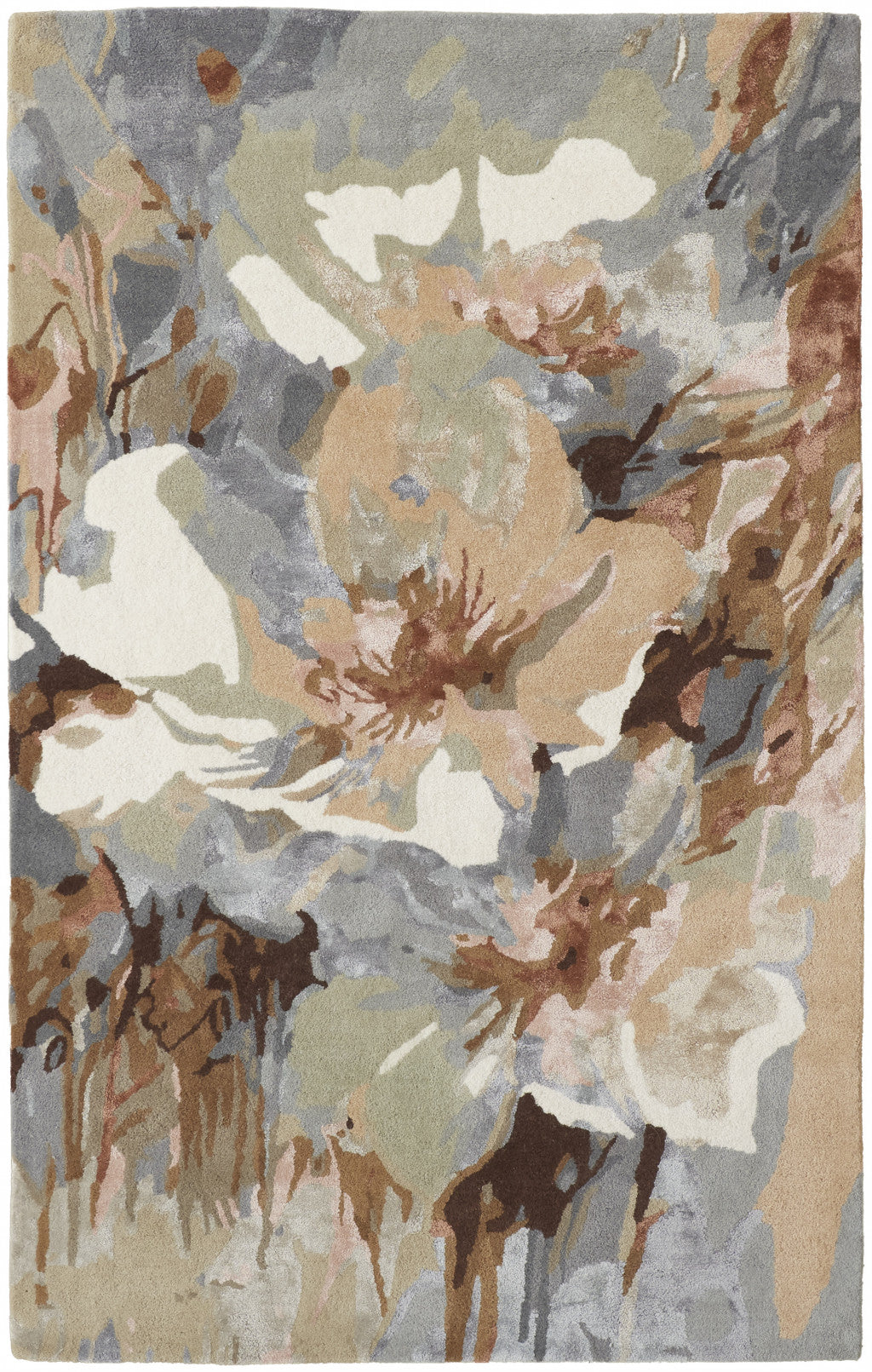 HomeRoots 513397 8 x 10 ft. Tan Gray & Green Wool Floral Hand Tufted Handmade Rectangle Area Rug