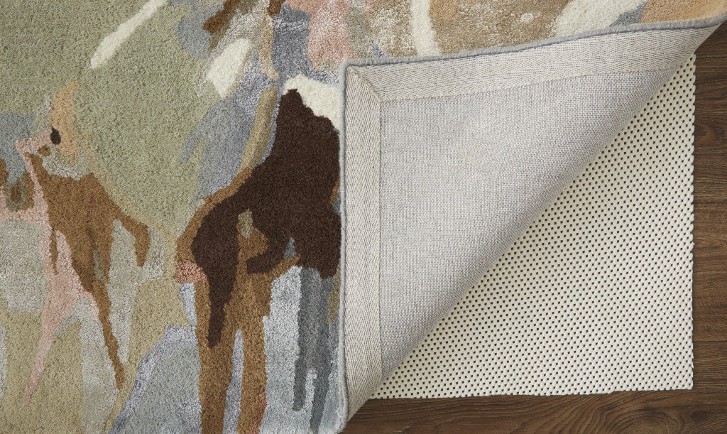 HomeRoots 513397 8 x 10 ft. Tan Gray & Green Wool Floral Hand Tufted Handmade Rectangle Area Rug