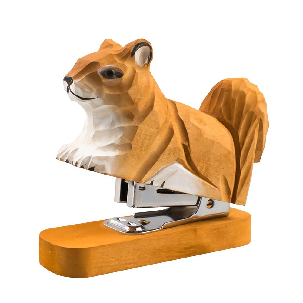 Kcgani Wooden Animal Stapler, Desktop Stitcher Art Figurine Statue Sculpture For School Office Stationery (Squirrel)