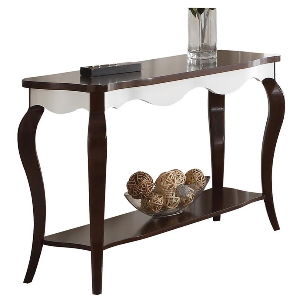 Acme Mathias Waving Apron Wood Sofa Table in Walnut and White