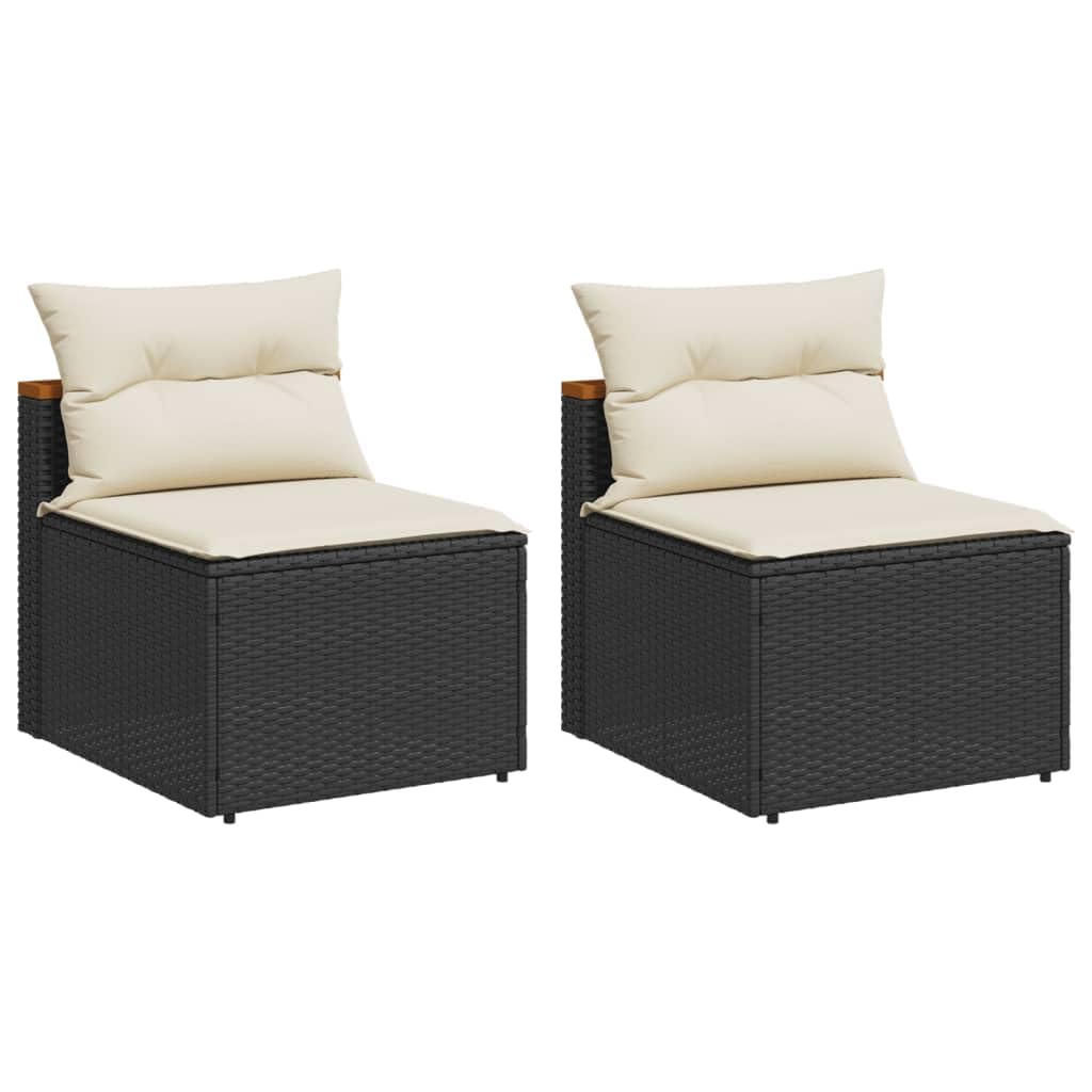 vidaXL Black PE Rattan Outdoor Armless Patio Sofas with Comfort Cushions - Versatile Garden Seating Furniture Set, Easy Maintenance, Modular Design